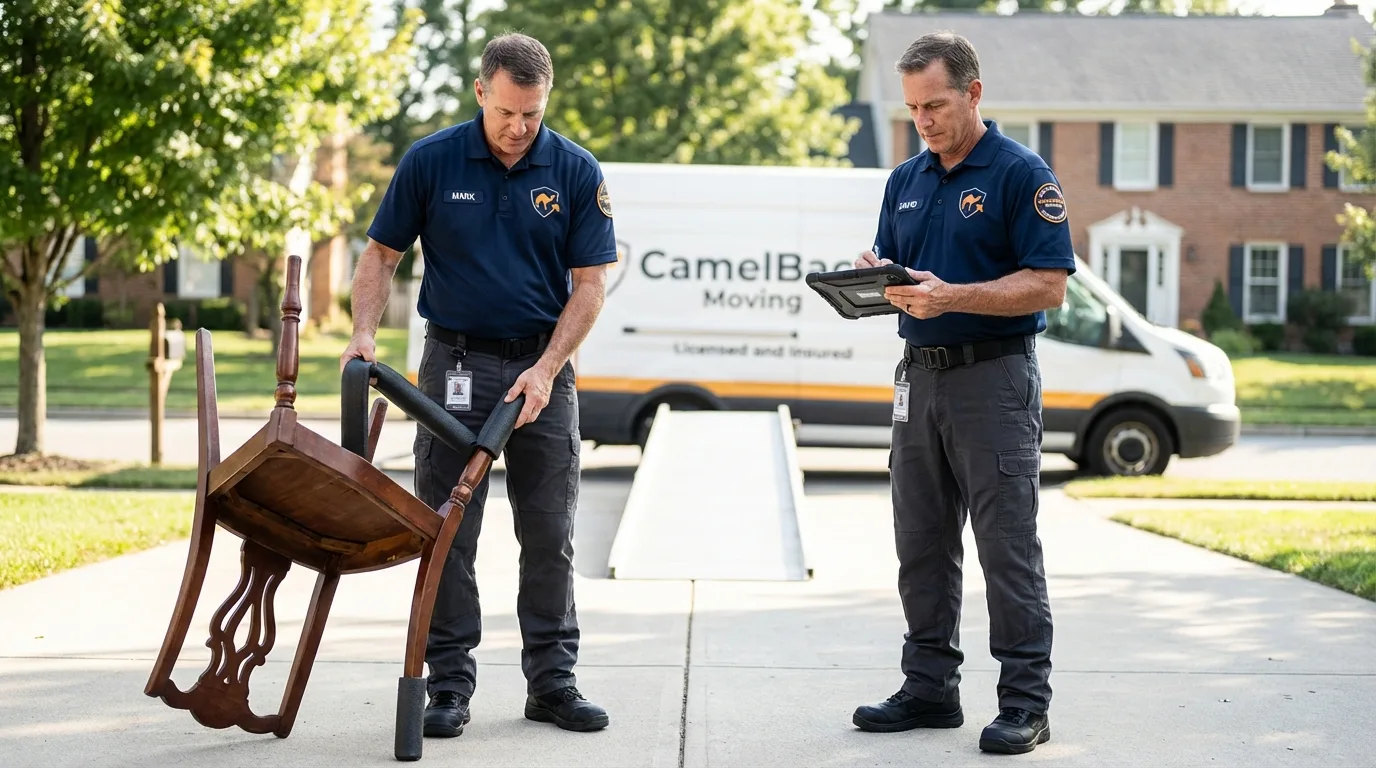 Movers inspecting furniture for damage prevention before loading in Granite Falls, WA