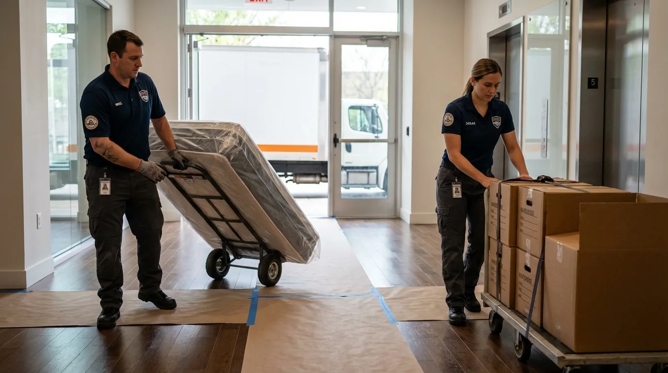 Professional apartment movers loading elevator in Granite Falls, WA